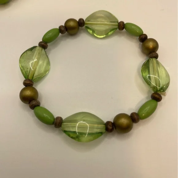 5pc NEW Green Beaded Stretch Bracelets Boho Stack Set Jade Olive Peridot Vibes 🍃 - Picture 9 of 15